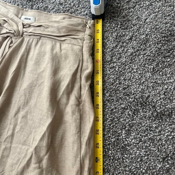 NWT Jason Wu Tan Beige Linen Wrap Eyelet Cropped Smocked Midi Skirt Tank Set, 8 - Picture 11 of 14